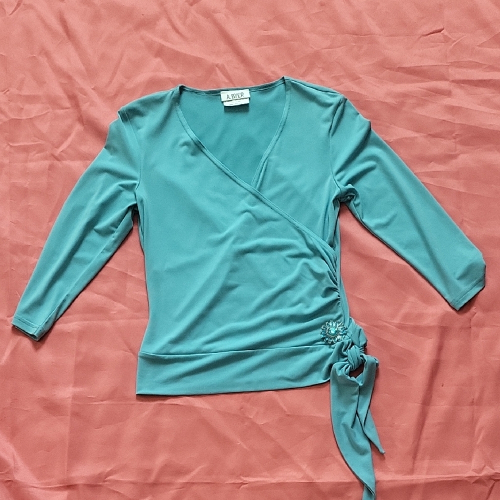 A. Byer Turquoise Wrap Blouse